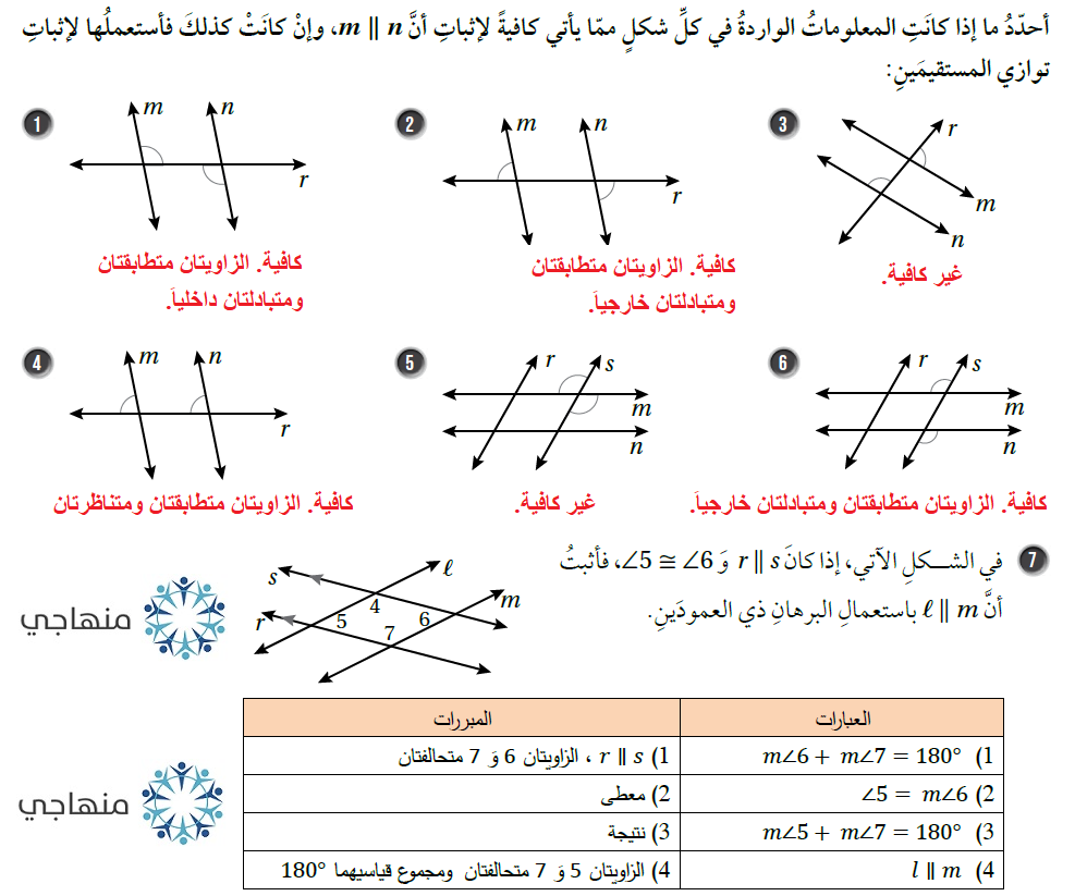 إثبات توازي المستقيمات وتعامدها